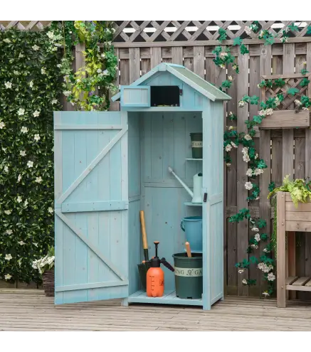 Armario de Jardín de Madera Armario de Almacenamiento Cobertizo de Jardín con Estantes 77x54,2x179 cm Azul y Verde