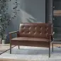 Sofá de 2 Plazas Tapizado en PU con Reposabrazos de Madera Respaldo Acolchado Carga 250 kg Marrón