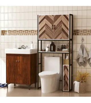 Mueble sobre Inodoro Armario sobre Inodoro con Estantes Ajustables y Compartimento Abierto 79,5x23x178 cm Multicolor