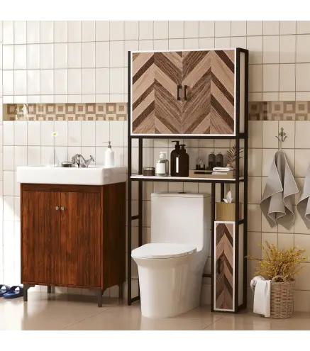 Mueble sobre Inodoro Armario sobre Inodoro con Estantes Ajustables y Compartimento Abierto 79,5x23x178 cm Multicolor