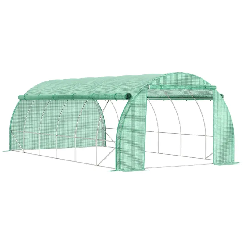 Invernadero de Túnel 6x3x2 m con Puerta y 12 Ventanas de Malla Enrollables Invernadero de Huerto para Patio Jardín Verde