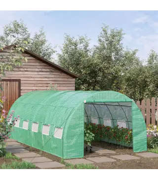 Invernadero de Túnel 6x3x2 m con Puerta y 12 Ventanas de Malla Enrollables Invernadero de Huerto para Patio Jardín Verde