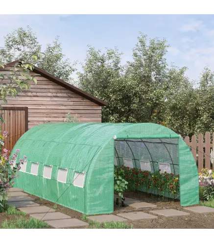 Invernadero de Túnel 6x3x2 m con Puerta y 12 Ventanas de Malla Enrollables Invernadero de Huerto para Patio Jardín Verde