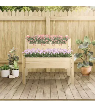 Mesa de Cultivo Huerto Urbano Elevado de Madera de 2 Niveles 86x85x72 cm Madera Natural