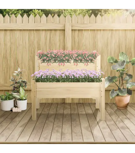 Mesa de Cultivo Huerto Urbano Elevado de Madera de 2 Niveles 86x85x72 cm Madera Natural