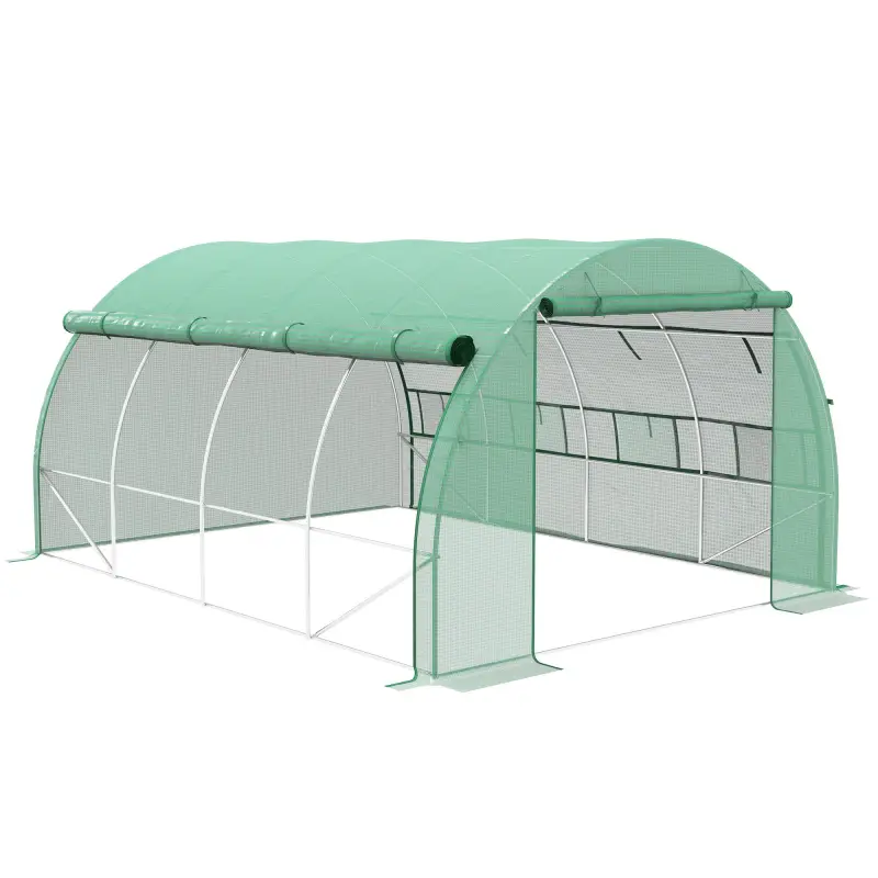 Invernadero de Túnel 4x3x2 m con Puerta y 8 Ventanas de Malla Enrollables Invernadero de Huerto para Patio Jardín Verde