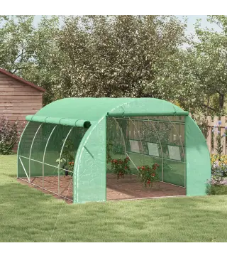 Invernadero de Túnel 4x3x2 m con Puerta y 8 Ventanas de Malla Enrollables Invernadero de Huerto para Patio Jardín Verde