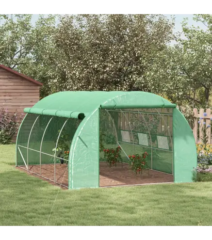 Invernadero de Túnel 4x3x2 m con Puerta y 8 Ventanas de Malla Enrollables Invernadero de Huerto para Patio Jardín Verde