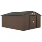 Cobertizo de Jardín Exterior 12,4 m² 340x386x200 cm con Puerta Corredera Techo Inclinado y 4 Ventanas Marrón