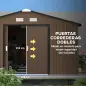 Cobertizo de Jardín Exterior 12,4 m² 340x386x200 cm con Puerta Corredera Techo Inclinado y 4 Ventanas Marrón