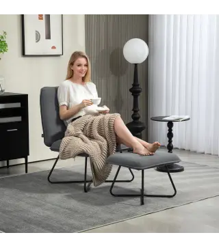 Butaca con Reposapiés Sillón para Lectura con Patas de Acero en Forma de Cruz Gris Oscuro