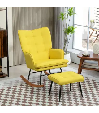 Silla Mecedora con Reposapiés Cojín Acolchado y Reposabrazos Carga 130 kg Amarillo