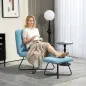 Butaca con Reposapiés Sillón para Lectura con Patas de Acero en Forma de Cruz Azul Claro