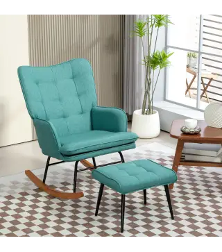 Silla Mecedora con Reposapiés Cojín Acolchado y Reposabrazos Carga 130 kg Verde Azulado