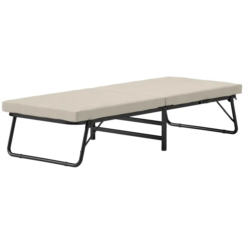 Cama Plegatín Plegable 70x180 cm con Colchón de Espuma Respaldo Ajustable en 5 Posiciones y Ruedas Carga 120 kg Crema