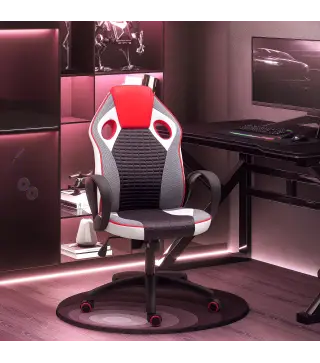 Silla Gaming Tapizada en PU y Malla Silla Gamer Giratoria con Función de Basculante Altura Ajustable Multicolor