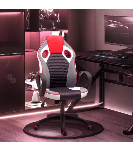 Silla Gaming Tapizada en PU y Malla Silla Gamer Giratoria con Función de Basculante Altura Ajustable Multicolor