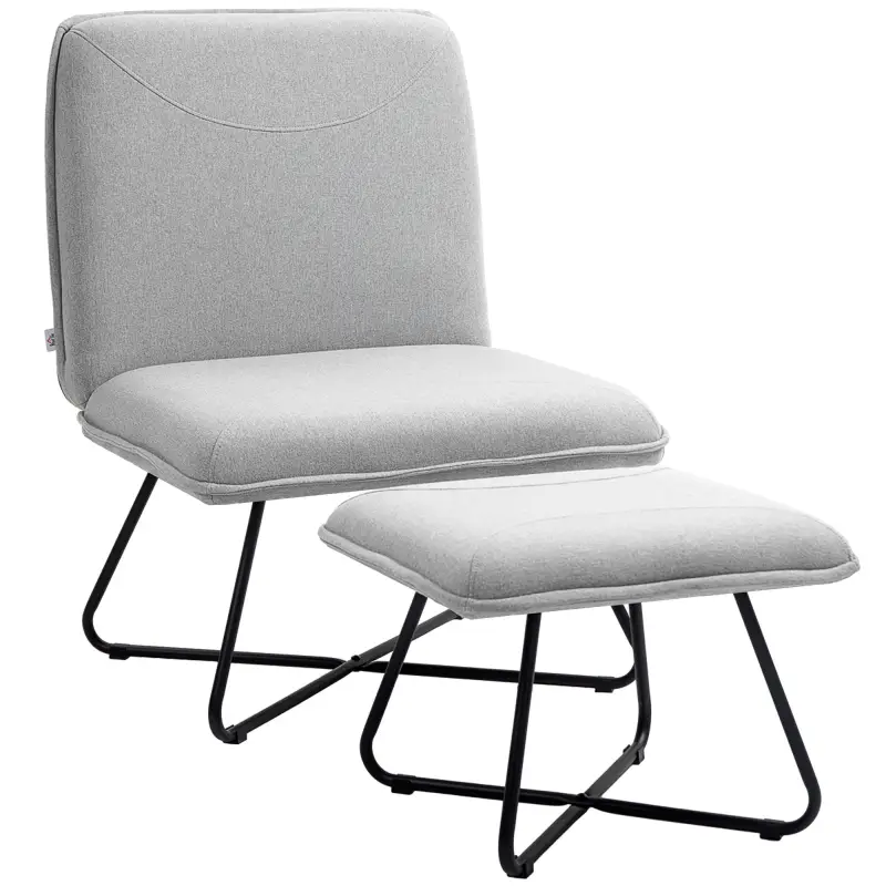 Butaca con Reposapiés Sillón para Lectura con Patas de Acero en Forma de Cruz Gris Claro
