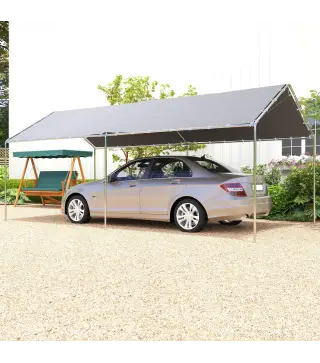 Carpa Garaje para Coche 3x6 m Cochera Portátil Impermeable con Toldo de Tela PE y Marco de Acero Galvanizado Gris
