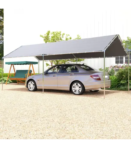 Carpa Garaje para Coche 3x6 m Cochera Portátil Impermeable con Toldo de Tela PE y Marco de Acero Galvanizado Gris