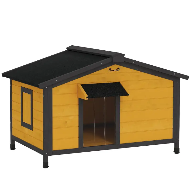 Caseta para Perros Exterior con Techo Asfáltico Abatible Ventanas y Base Extraíble 97x72x65 cm Madera Natural