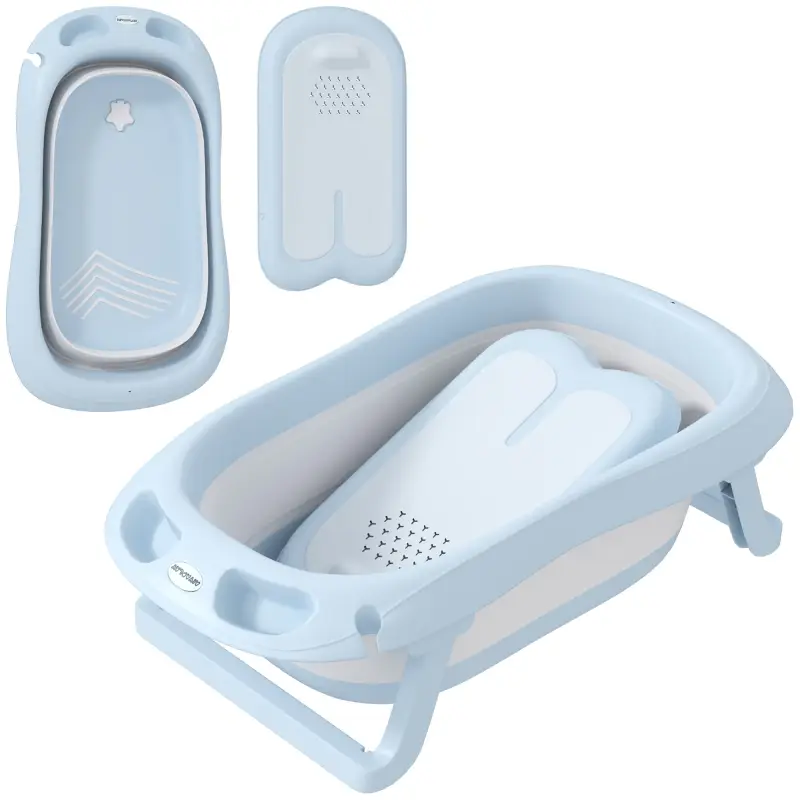 Bañera Plegable Bebé con Soporte con Orificio de Drenaje y Agujero de Ducha 83x48x23,5 cm Azul Claro