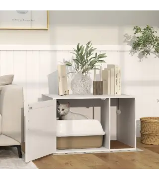 Mueble Arenero para Gatos Arenero para Gatos con Almohadilla para Rascar y Puerta de Ratán 80x50x50 cm Blanco