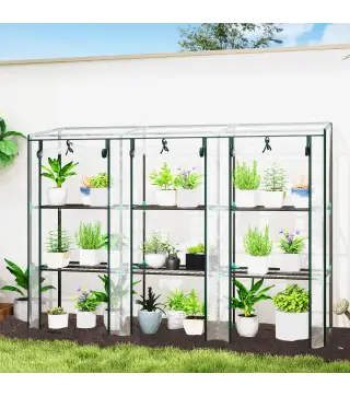Invernadero de Exterior con Estantes de 3 Niveles Puertas con Cremallera y Marco de Acero 215x46x151 cm Transparente