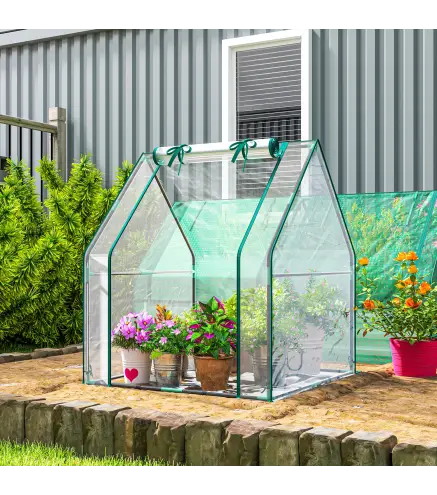 Invernadero de Exterior con Puerta con Cremallera Base Impermeable y Marco de Acero 90x90x105 cm Transparente
