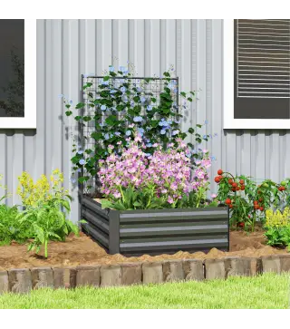 Jardinera Exterior Grande con Enrejado y Fondo Abierto para Plantas Trepadoras 80x115x125 cm Gris Oscuro