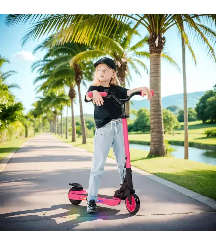Patinete Eléctrico Plegable de +6 Años Motor 120 W Autonomía 6 KM MAX 10 KM/H Ruedas de 5" - 5,5" Altura Ajustable Rosa