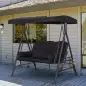 Balancín de Jardín Exterior de 3 Plazas con Toldo Curvo 2 Bandejas Laterales y 2 Almohadas de Brazo 206x116x183 cm Negro