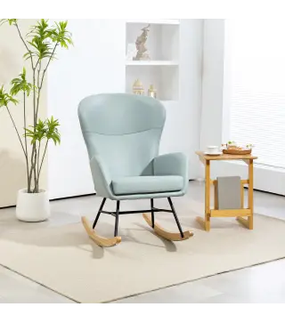 Mecedora Tapizada en Tejido Técnico con Patas de Madera de Haya Respaldo con Diseño Curvo y Reposabrazos Verde Claro