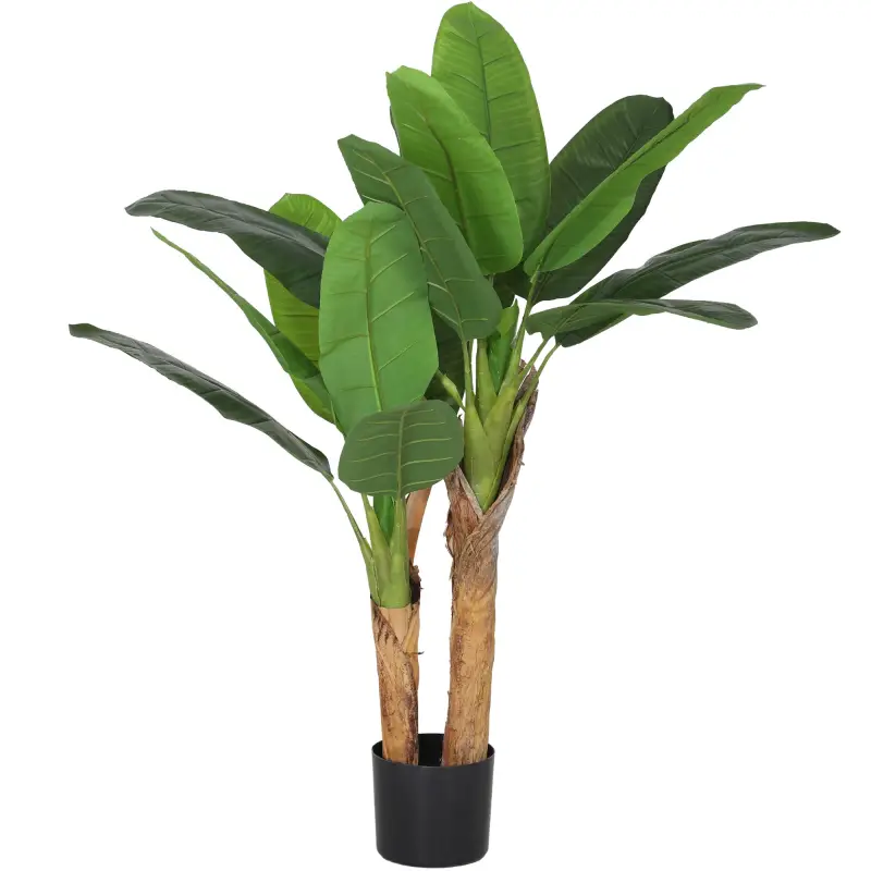 Planta Artificial Bananera de 120 cm con Maceta y 15 Hojas Realistas Planta Tropical Sintética para Decoración Interior