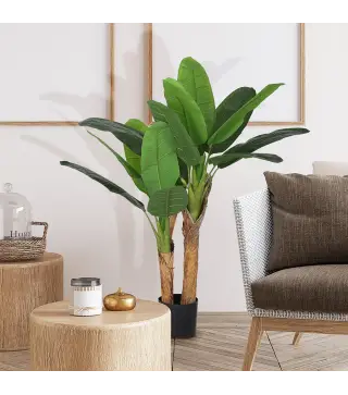 Planta Artificial Bananera de 120 cm con Maceta y 15 Hojas Realistas Planta Tropical Sintética para Decoración Interior