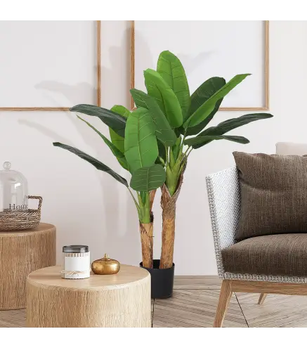 Planta Artificial Bananera de 120 cm con Maceta y 15 Hojas Realistas Planta Tropical Sintética para Decoración Interior