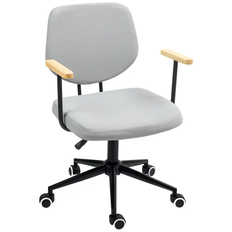 Silla de Oficina Moderna con Reposabrazos de Madera Asiento Ajustable y Ruedas para Oficina y Estudio 59x55x84-94cm Gris