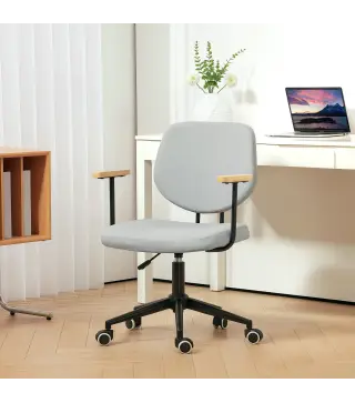 Silla de Oficina Moderna con Reposabrazos de Madera Asiento Ajustable y Ruedas para Oficina y Estudio 59x55x84-94cm Gris