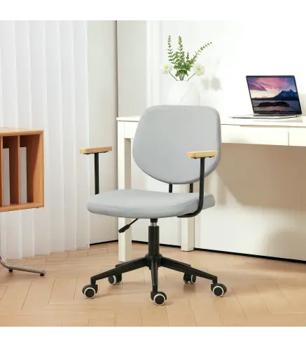 Silla de Oficina Moderna con Reposabrazos de Madera Asiento Ajustable y Ruedas para Oficina y Estudio 59x55x84-94cm Gris