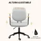 Silla de Oficina Moderna con Reposabrazos de Madera Asiento Ajustable y Ruedas para Oficina y Estudio 59x55x84-94cm Gris