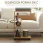 Mesa Auxiliar para Sofá Mesa Auxiliar en Forma de C con Ruedas Compartimentos Abiertos 40x30x69 cm Roble