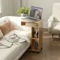 Mesa Auxiliar para Sofá Mesa Auxiliar en Forma de C con Ruedas Compartimentos Abiertos 40x30x69 cm Roble