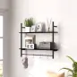 Estante de Pared de 2 Niveles Estante Flotante con 4 Ganchos 2 Estantes y Marco de Acero 80x24x65 cm Negro