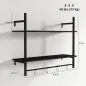 Estante de Pared de 2 Niveles Estante Flotante con 4 Ganchos 2 Estantes y Marco de Acero 80x24x65 cm Negro