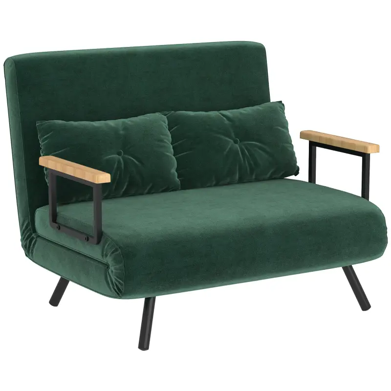 Sofá Cama Convertible 4 en 1 Sillón Cama 2 Plazas Plegable Respaldo Ajustable de 5 Niveles Almohadas 102x73x81cm Verde