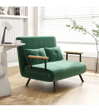 Sofá Cama Convertible 4 en 1 Sillón Cama 2 Plazas Plegable Respaldo Ajustable de 5 Niveles Almohadas 102x73x81cm Verde