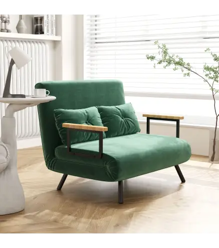 Sofá Cama Convertible 4 en 1 Sillón Cama 2 Plazas Plegable Respaldo Ajustable de 5 Niveles Almohadas 102x73x81cm Verde