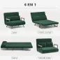 Sofá Cama Convertible 4 en 1 Sillón Cama 2 Plazas Plegable Respaldo Ajustable de 5 Niveles Almohadas 102x73x81cm Verde