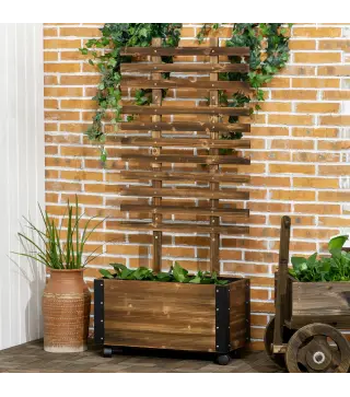 Jardinera con Ruedas Enrejado Tela no Tejida y Esquinas Metálicas de Doble Capa 65x31x147 cm Carbonizado