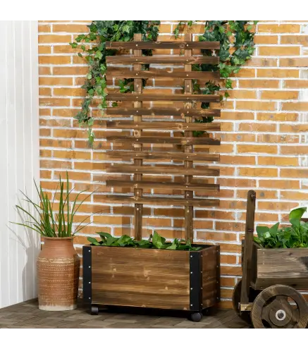 Jardinera con Ruedas Enrejado Tela no Tejida y Esquinas Metálicas de Doble Capa 65x31x147 cm Carbonizado